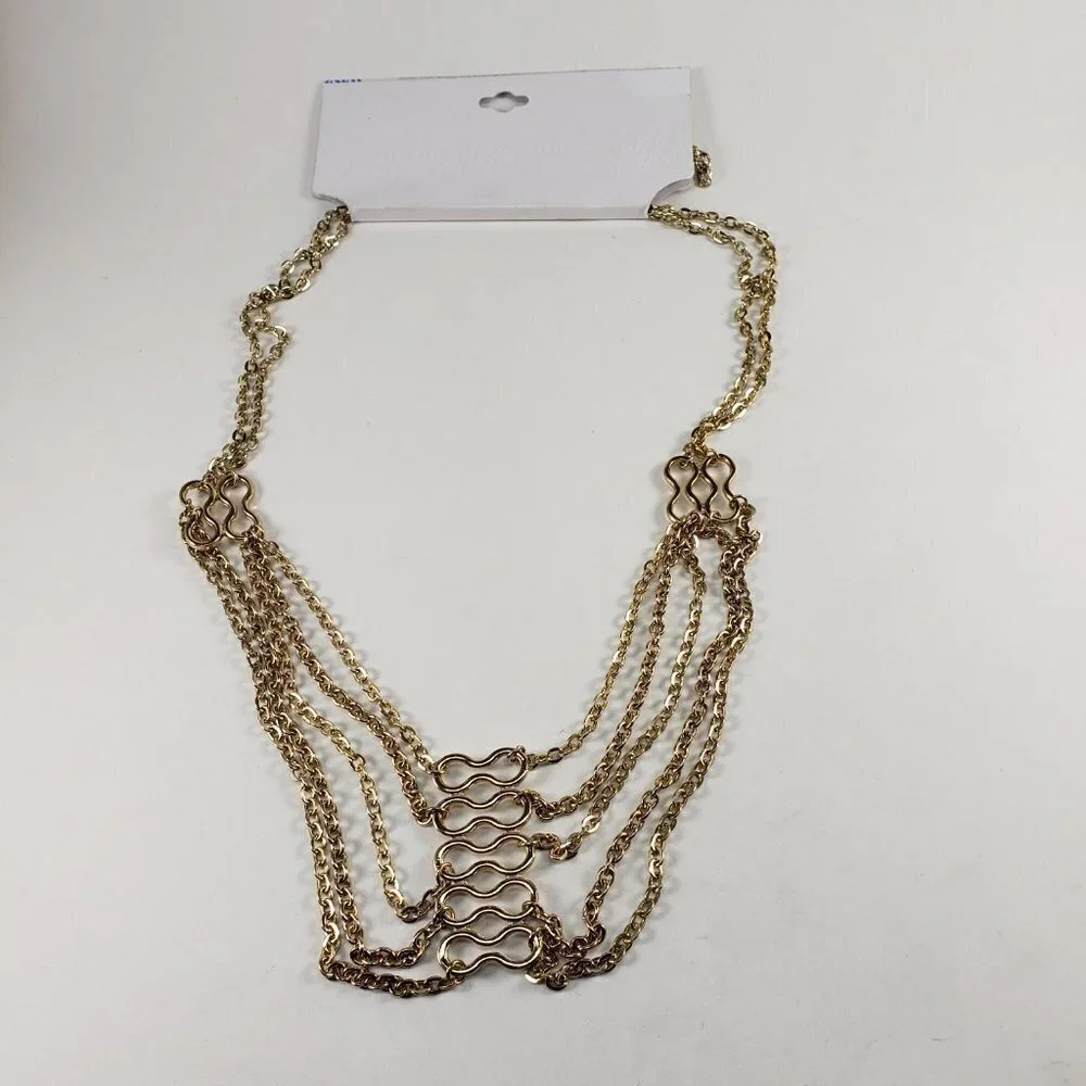 Women’s Gold Multi Strand Statement Necklace Bold Fashion Jewelry